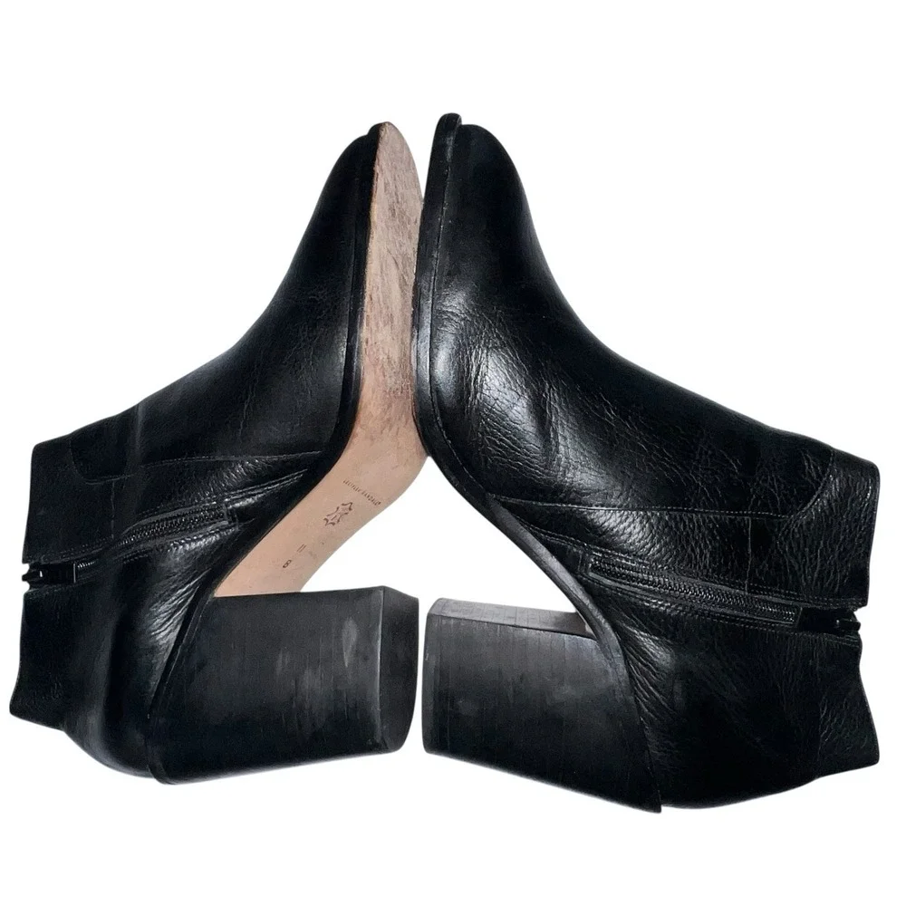 Loeffler Randall Ella Black Leather Chunky Heel Block Ankle Boots Women Size 11B